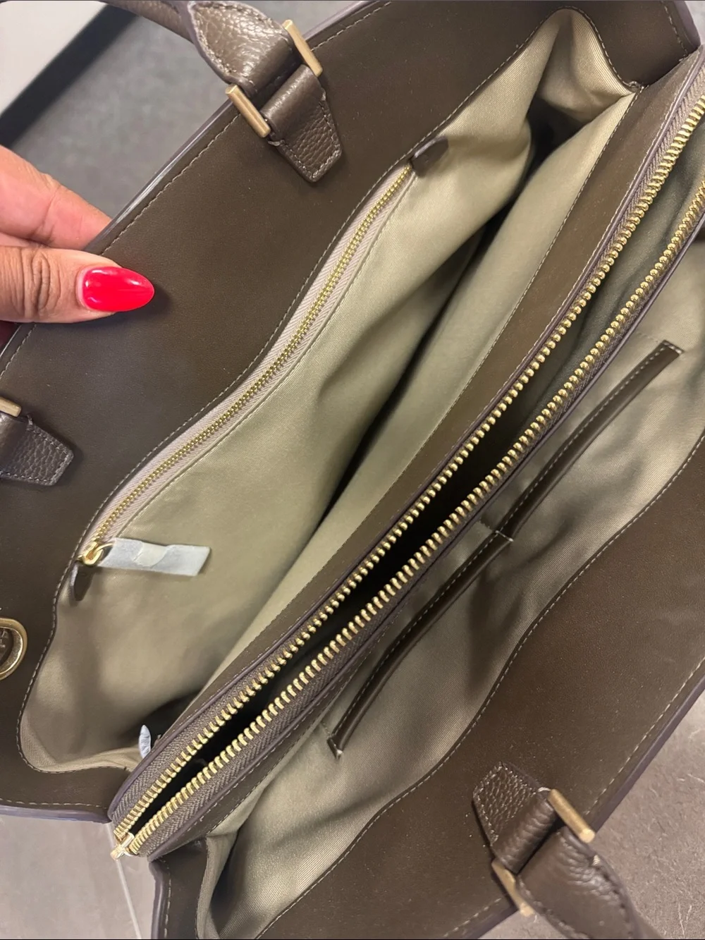 kate spade metallic bronze leather tote with gold hardware